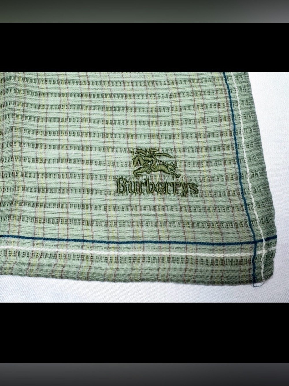 Vintage Green Plaid Burberrys Handkerchief or Pocket Square 17x17